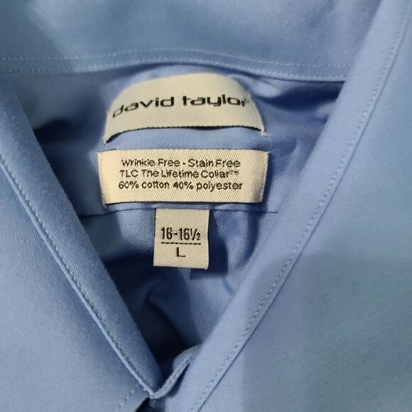David Taylor Men's Button Down Shirt Blue Size L 13-16 1/2 Cotton Blend Pocket - Picture 5 of 12